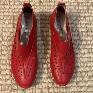 Litfoot perforated red leather slip-ons